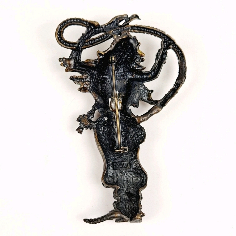 Vintage JJ Jonette Snake Charmer Lady Medusa Bronzed Brooch - Picture 6 of 10